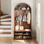Hall Tree with Bench and Shoe Storage, Entryway Storage Bench with Coat Rack, 78.74" Coat Rack with 7 Hooks and Adjustable Shelves, Farmhouse Style Furniture Organizer for Hallway (Walnut, 78.74"H) - size: 78.74"H