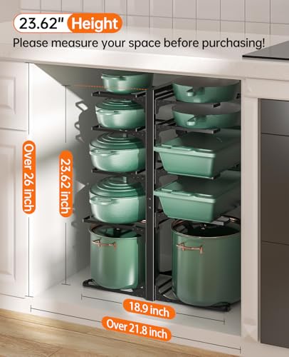 ORDORA 10-Tier Pots and Pans Organizer under Cabinet, Kitchen Cabinet Organizers and Storage, Heavy Duty Pots and Pan Storage Rack Organizer inside Cabinet, Adjustable - size: XL-23.62"H-HeavyDuty