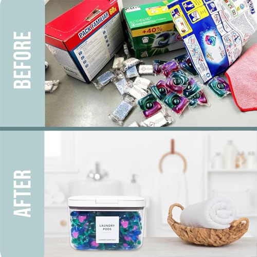 2 Pack Laundry Pods Container and Dryer Sheet Holder for Laundry Room Organization, Laundry Pod Up Holder with 30 Labels and Scoops, Laundry Detergent Powder Container, Scent Booster Holder - color: 2.8L+DSH