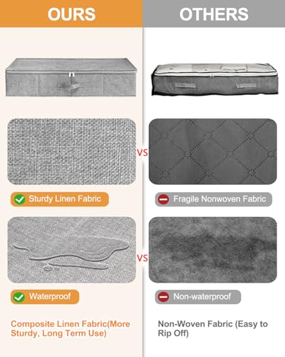 punemi Under Bed Storage, 3 Pack Underbed Storage Container Bags With Lid, Foldable Sturdy Clothes Storage Drawer Organizer W/ 3 Handles, Ultra Thick Fabric Blanket Shoe Storage Box, Grey - color: Grey-3pcs, size: 6.7 inch Tall