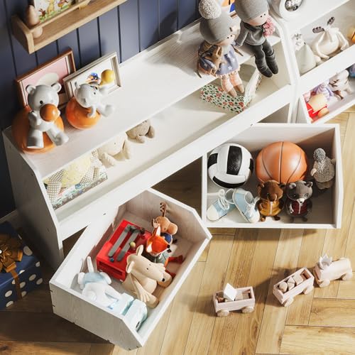 Fulhope Toy Storage Organizer for Kids, Toy Storage Cabinet with Drawers, Boys and Girls Toy Shelf with Wheels, Toy Organizer Kids Bookshelf with Storage for Nursery, Playroom, Bedroom (White) - color: White