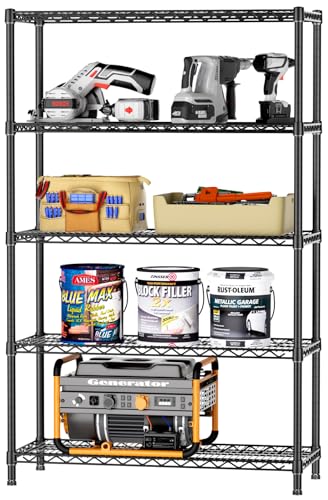 SINGAYE 5 Garage Heavy Duty Shelving Unit Kitchen Pantry Close Home Organizers and Storage Bathroom Shelf Laundry Room Organization Industrial Book Metal Wire Adjustable Shelves - color: Black, size: 5-Tier 18"D X 46"W X 77.2"H
