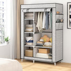 Calmootey Portable Closet Organizers, Clothing Storage, Wardrobe with 6 Shelves and Hanging Rod, Non-Woven Fabric Cover with 4 Side Pockets, Ash Grey - color: Ash Grey