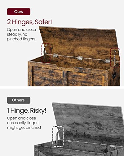 VASAGLE Storage Chest, Storage Bench with 2 Safety Hinges, Farmhouse Style, 15.7 x 39.4 x 18.3 Inches, for Entryway, Bedroom, Living Room, Rustic Brown ULSB061T01 - color: Rustic Brown, size: 39.4''W