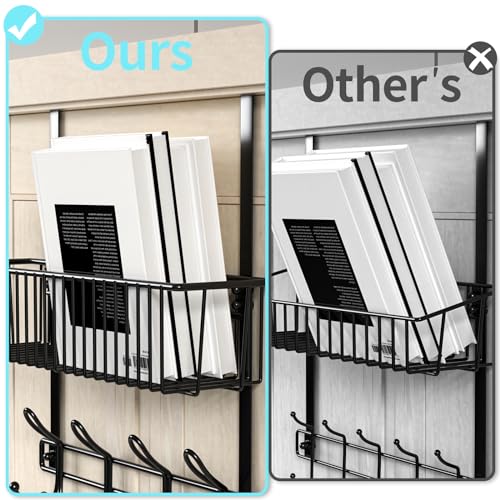 Kaiferty Over The Door Hooks Organizer,Door Hanger Door Storage with Basket,Over The Door Towel Rack Coat Hooks with 12 Hooks,for Bathroom,Bedroom,Kitchen,Office,Apartment(Black) - color: 1 Wire Basket-Black