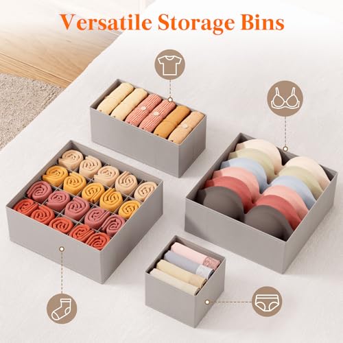 Lifewit Underwear Drawer Organizer for Closet 16 Pack, 3 Sizes Dresser Organizer Dividers, Deep Fabric Foldable Drawer Storage Organizer Bins for Clothes, Sock, Bra, Lingerie, Undies - color: Dove Gray