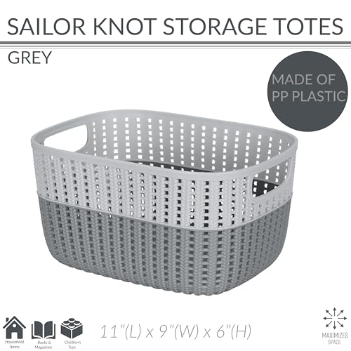 Simplify 2 Tone Sailor Knot Plastic Storage Tote | Decorative Basket | Closet Organization | De-clutter | Accessories | Toys | Bathroom Organization | Medium | Grey/Grey - color: Grey/Grey, size: Medium, style: 1 Pack