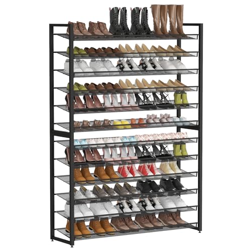 Metal Shoe Rack,Large 12 Tier Shoe Organizer, Heavy Duty Metal 6-Tier Stackable Shoe Storage Vertical Shoe Rack for Closet Front Door Entrance,Entryway,GarageUp to 76 Pairs,Black - color: Black, size: 12 Tier