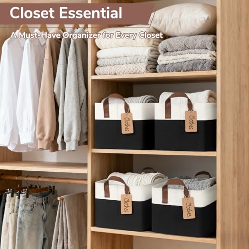 CHICVITA 4 Pack Storage Baskets for Shelves, Foldable Closet Baskets for Organizing, Fabric Storage Bins with Handles, Towel Organizer for Closet, 14.8" x 10.3" x 8.3", Black & White - color: Black & White, size: 20L (14.8"L x 10.3"W x 8.3"H)