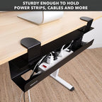 Mount-It! Under Desk Cable Management Tray – Clamp-On No-Drill Metal Cable Management Tray for Desk & Standing Desk, Wire & Cord Organizer for Power Strips, Glass Desks – 23.6” Black