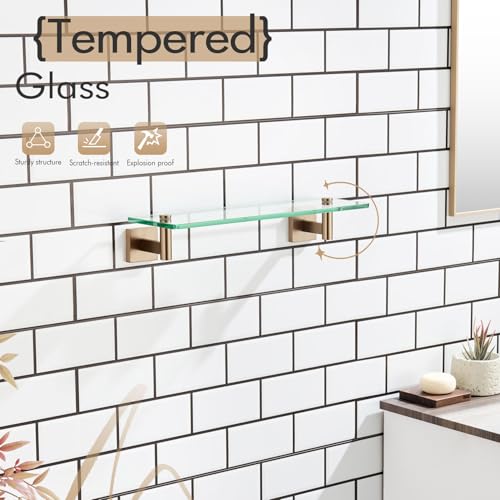 KOKOSIRI Wall Shelves Bathroom Hardware Glass Floating Shelf Small Hanging Rack Storage/Room Decor 16-Inch Champagne Bronze 2 Pack B1105CPG-L16-P2 - color: Champagne Bronze, size: 16-Inch(2 Pack)
