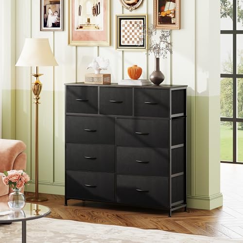 WLIVE 9-Drawer Dresser, Fabric Storage Tower for Bedroom, Hallway, Entryway, Closet, Tall Chest Organizer Unit with Fabric Bins, Steel Frame, Wood Top, Easy Pull Handle, Charcoal Black - color: Charcoal Black