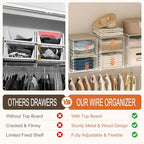 4-Tier Stackable Closet Organizers and Storage, Adjustable Dividers & Wood Top Storage Shelves for Clothes, Wardrobe & Closet Storage Basket Bins/Cube, Space-Saving Closet Organizer System, White