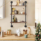 Merapi 24" Industrial Floating Shelves, Pipe Shelves for Wall, 3 Tier Rustic Wood Wall Shelves for Home Décor, Bedroom, Living Room, Bathroom… - style: 3 Tier