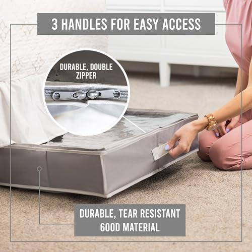 Under Bed Shoe Storage Organizer - TEAR-RESISTANT Heavy Duty 600D Material - Fits All Styles Men's and Women's Shoes, Up to 16 Pairs - Extra-Strong Zipper - Grey - Perfect for College Dorms - color: Grey, style: Set of 1