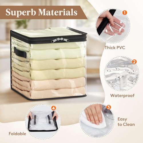 Lifewit 4 Pack Clear Clothes Storage Bags, Sweater Storage with Zipper, 18L Vinyl Foldable Moving Bags, Storage Container for Blankets Bed Sheet Sweater Yarns - size: 18L