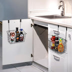 AVLA 2 Pack Over The Cabinet Door Organizer, Grid Storage Baskets with Hooks, Metal Wall Hanging Basket Holder Rack, Wire Kitchen Sink Organization Bin for Bathroom Shampoo, Body Wash