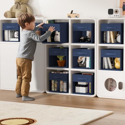 DIMJ Storage Cubes, Cube Storage Bin, 6 Pack Foldable Storage Bins with Window, Closet Storage Boxs with Handle, 11x 11 inch Storage Organizer for Clothes, Toys, Books - color: Navy Blue, size: 10.6 Inch.- 6 Pack