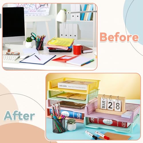 gisgfim 6 Pack Plastic Turn in Paper Trays for Classroom Pastel Storage Bin Basket Organizers for School Teacher Supplies Classroom Office Home Organization Storage Tray Holds 4A Paper File Document - color: Pastel