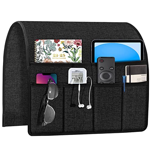 Joywell Remote Caddy Couch Remote Control Holder for Recliner Sofa Armrest Organizer Non Slip Arm Chair Caddie with 6 Pocket Storage for Magazine, Tablet, Phone, iPad, Black - color: Black, size: 19'' x 35''