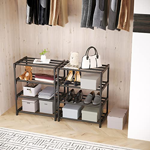4-Tier Small Shoe Rack, Metal Stackable Kids Shoe Shelf Storage Zapateras Organizer,Narrow Shoe Rack Sturdy for Closet Hallway Entryway Living Room Bedroom (Black) - size: 4-Black