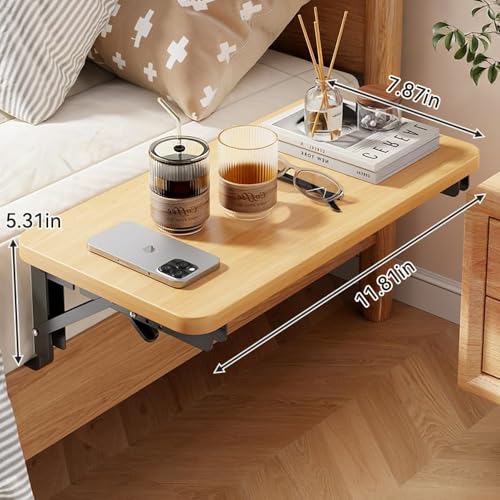 Versatile Foldable Bedside Shelf, Wooden Clip-On Bed Tray Table for Bunk Bed & Dorm Beds, Dorm Room Essentials Organizer for College Students, Floating Tray, Space Saving Nightstand for Loft Beds