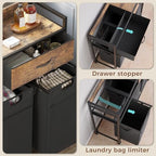 Mondeer Laundry Sorter with 2 Drawers, 150L with Pull-Out Removable Laundry Bags, Laundry Hamper Baskets with 3 Section and Wheels, Rustic Brown and Black - size: 3 Drawers
