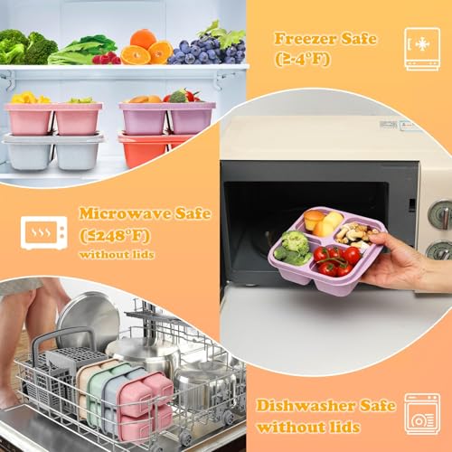 4 Pack Meal Prep Containers, 4 Compartment Bento Snack Boxes, Reusable Divided Lunch Box Containers for Adults, Kids, Toddlers, Travel, Work, School - color: 4Pack-Multicolor