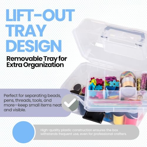 ArtBin 6890AG Small Project Box, Portable Art & Craft Organizer with Lift-Out Tray, [1] Plastic Storage Case, Clear - size: Small