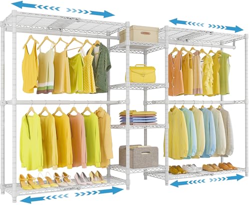 VIPEK X3 Expandable Heavy Duty Clothes Rack Adjustable from 5'2" to 8' with Flexible Shelves and Hanger Rods, Large Freestanding Clothing Racks for Hanging Clothes, Max Load 1210LBS, White - color: White, size: X3