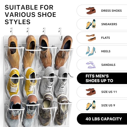 Simple Houseware 24 Pockets Large Clear Pockets Over The Door Hanging Shoe Organizer, White (56" x 22.5") - color: White, size: Extra Large Pockets