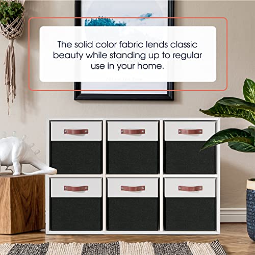 Ornavo Home 11 x 11 Storage Cube Bins, Foldable Collapsible Fabric Storage Bins Box Linen Shelf Basket Cube Organizer for Closet with Leather Handles, 6 Pack, White/Black - color: White/Black, size: Cube - 11 x 11 x 11