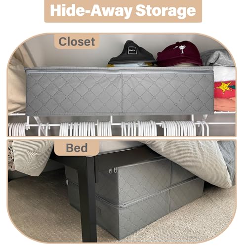 LotFancy Foldable Under Bed Storage Bags, Closet Organizers and Storage Bins, Clothes Blankets Organizer, with Clear Window and Reinforced Handles, 24” x 16” x 6", Pack of 2, Gray