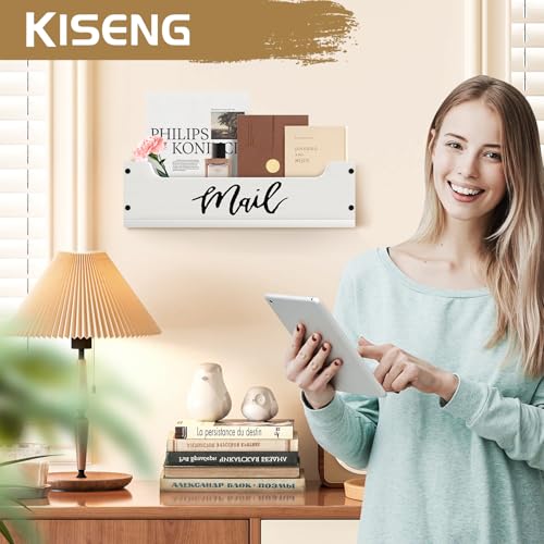 White Wooden Mail Organizer Countertop - Mail Organizer Wall Mounted, Office Mail Holder, Desktop Mail Basket for Counter, Letter Holder Box for Home Office Decor (White +Black Mail, 3.15") - color: White & Black