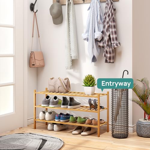 viewcare 3-Tier Long Shoe Rack, Bamboo Wood Shoe Rack for Closet, Entryway & Hallway, Stackable | Beautiful | Functional | Sturdy - color: Natural Bamboo, size: 3-Tier Long