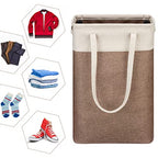 i BKGOO Laundry Basket with Handles Beige&Brown Slim Laundry Bin Collapsible Dirty Clothes Basket Narrow Laundry Bag Foldable Dirty Hamper for Camping, Dorms, Apartments - color: Beig&Brown