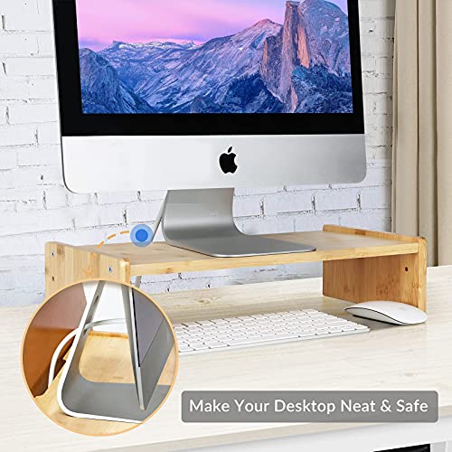 KINLINK Solid Wood Monitor Stand Riser, Monitor Riser with 2 Adjustable Height, 15.8 inch Computer Riser for Computer, iMac, PC, Printer, Computer Monitor Stand for Home & Office, Natural - color: light brown