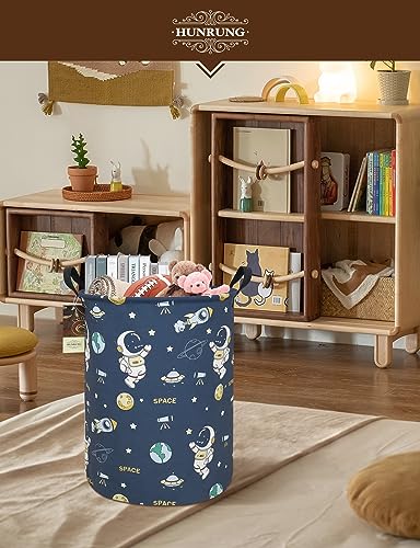 Collapsible Fabric Storage Basket, Waterproof Laundry Hamper with Handles, Round Storage Bin for Clothes Toys, Foldable Organizer for Bedroom Nursery Bathroom(Round-Blue Space Astronaut) - color: Round-Blue Space Astronaut