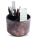 Round Leather Art Supply Organizer,Remote Control Holder,360 Degree Spinning,Multi-Functional Pencil Holder,4 Compartments Desktop Stationary Organizer(1-Rich Flower Gold) - color: 1-Rich Flower Gold