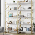 Shintenchi 2 Pieces 5 Tiers Bookshelf, Classically Tall Bookcase Shelf, Industrial Book Rack, Modern Book Holder in Bedroom/Living Room/Home/Office, Storage Rack Shelves for Books/Movies-Gold - color: 2pcs/Gold