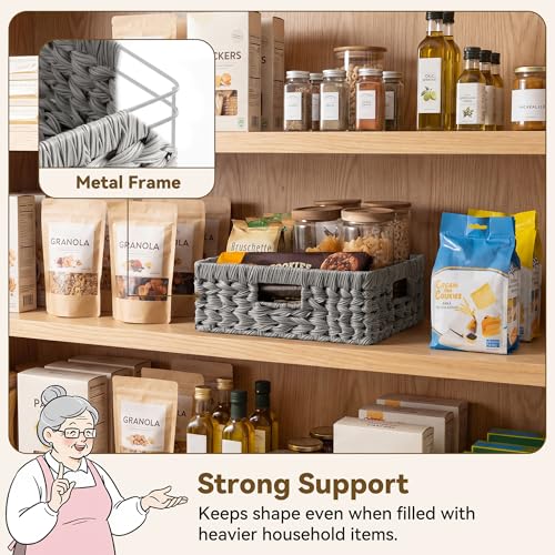 GRANNY SAYS Wicker Basket for Organizing, Wicker Storage Baskets for Shelves, Woven Baskets for Pantry Storage, Rectangle Basket, Gray, 1Pack - color: Gray, size: 13"L x 10¾"W x 4¾"H