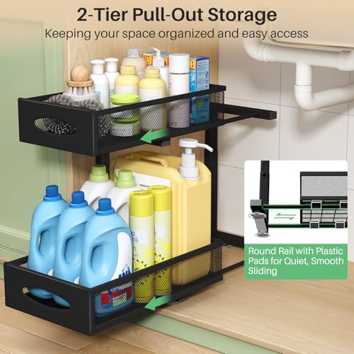 Under Sink Organizer, 2 Tier Pull out Cabinet Organizer Baskets with Mesh Sliding Drawers, Slide out Storage Shelf for Home, Kitchen, Bathroom, Pantry, Office Cabinet, Countertop(1 Pack) - color: Black, size: 1 Pack