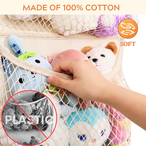 Over The Door Stuffed Animal Storage, Cotton Toy Organizer for Storage Plush Toys,Baby Supplies, Stuffed Animal Holder with 4 Large Pockets, Hanging Door Organizer for Nursery, Bedroom, Kids Room - color: Beige, size: Normal