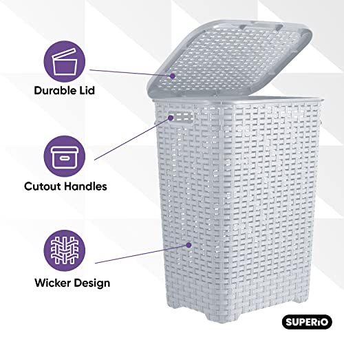 Superio Slim Deluxe Laundry Hamper Wicker, 60 Liter Ivory, Beige, Model:502-503-504 - color: White Smoke, size: 1-pack