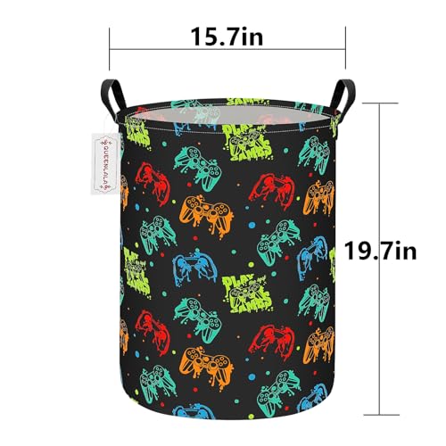 QUEENLALA Large Storage Basket,Laundry Hamper/Bathroom/Home Decor/Collapsible Round Storage Bin,Boys and Girls Hamper/Boxes/Clothing(Round-Black Game) - color: Round-Black Game