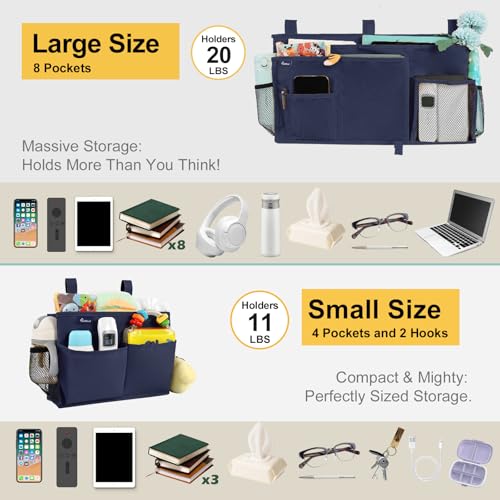 Surblue Bedside Caddy Bunk Bed Storage Organizer Hanging Pockets for College Dorm Rooms, Hospital Beds, Baby Bed Rails, Camping, RV, Small and Large Set, Blue - color: Blue, size: Small+Large