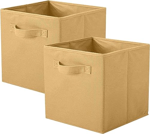 PowerKing Collapsible Storage Cubes with Handles, Fabric Foldable Bins for Closet Shelves, Durable Organization Storage Bins, 10.5'' x 11'' x 10.5'' (Khaki, 2Pack) - color: Khaki, size: 2Pack