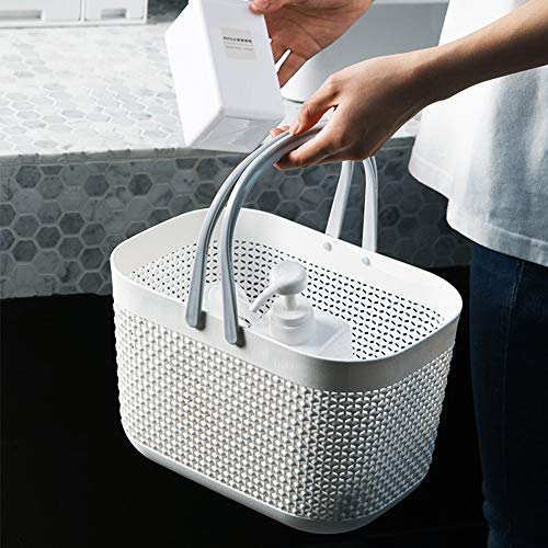 UUJOLY Plastic Organizer Storage Baskets with Handles, Shower Caddy Bins Organizer for Bathroom and kitchen（White） - color: White, size: 1 Pack