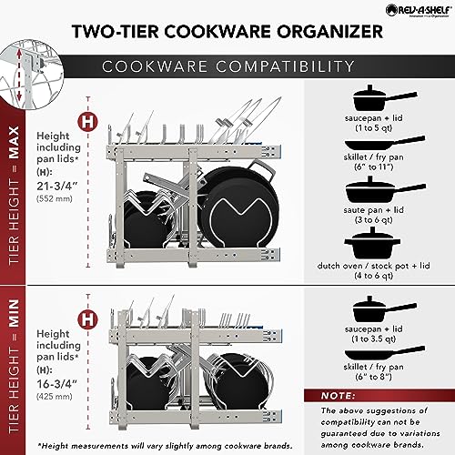 Rev-A-Shelf 2-Tier Kitchen Cabinet Pullout 20.75" Cabinet Organizer for Pots, Pans, and Lid Cookware, Adjustable Heavy Duty Wire, Chrome, 5CW2-2122-CR - size: 21 in.