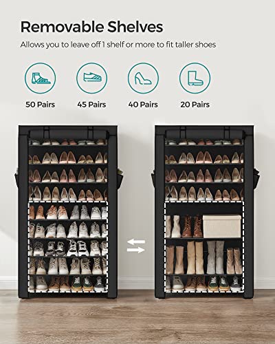 SONGMICS 10-Tier Shoe Rack, Shoe Storage Cabinet with Dustproof Cover, Free-Standing Shoe Storage Organizer for Closet, Entryway, Hold 40-50 Pairs of Shoes, for Sneakers, High Heels, Black URXJ36HV1 - color: Black, size: 10 Tiers (33.1"W)